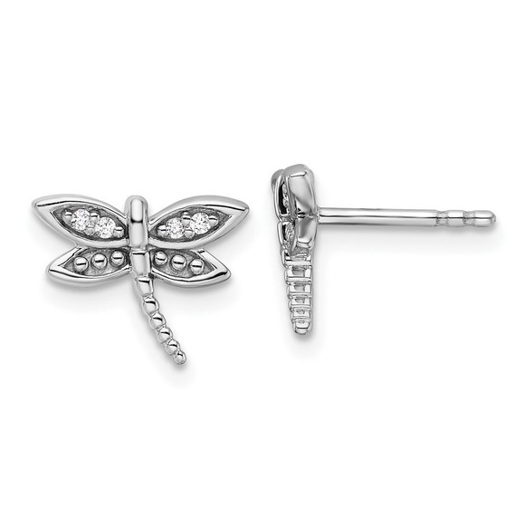 White Ice Sterling Silver Rhodium-plated Diamond Dragonfly Post Earrings - Picture 1 of 4
